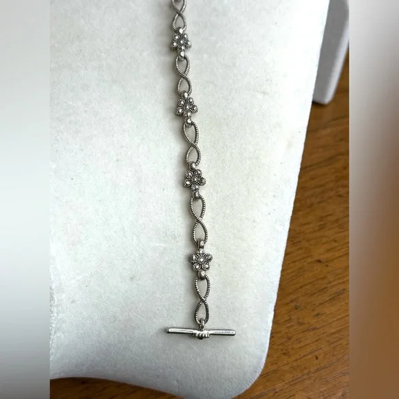 Vintage-Inspired Silver Floral Bracelet w/ Marcasite Accents & Toggle Clasp - Picture 4 of 10